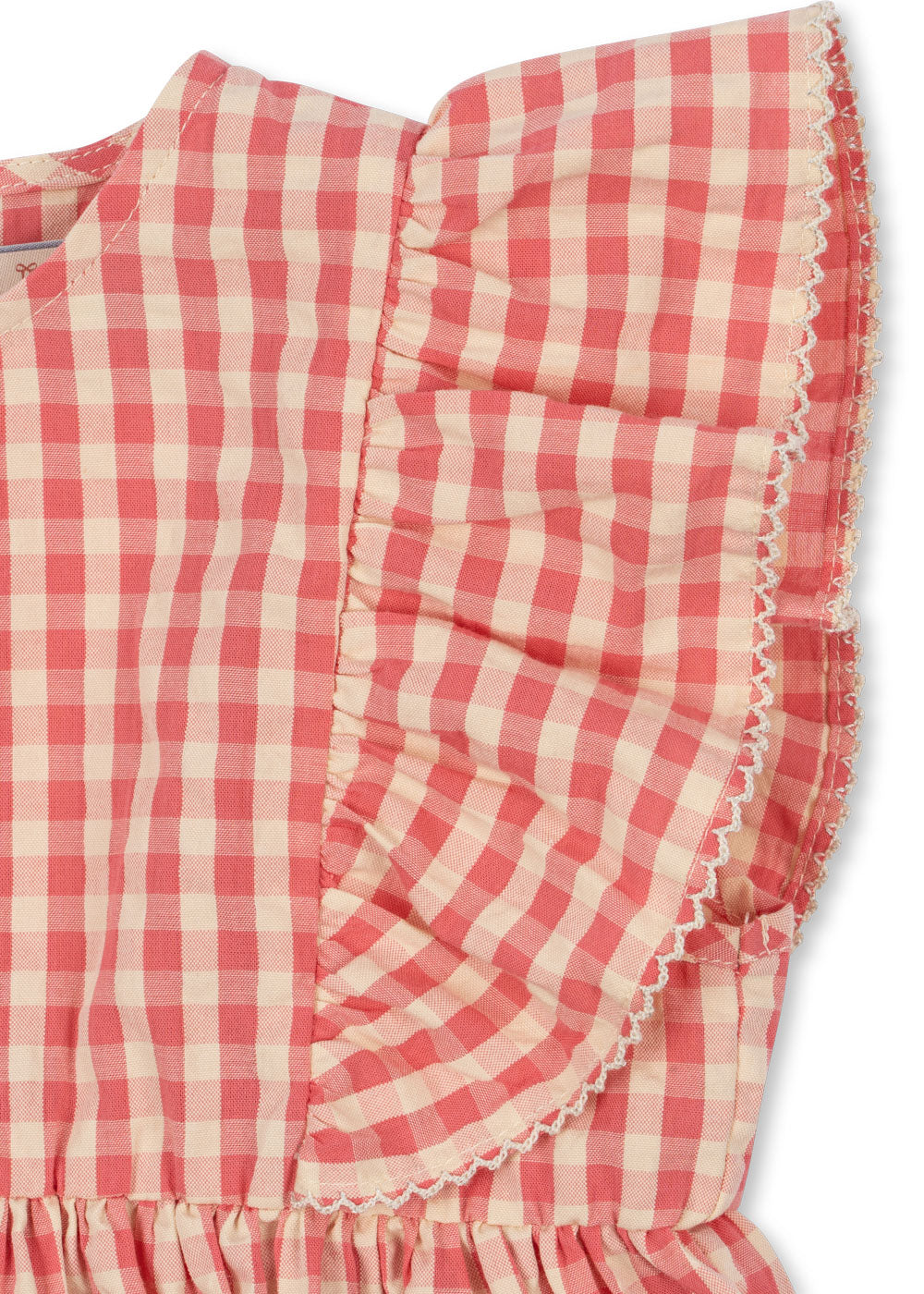 Konges Sløjd Konges Sløjd - Kim Frill Dress Gots - Flamingo Plume check - Pearls & Swines