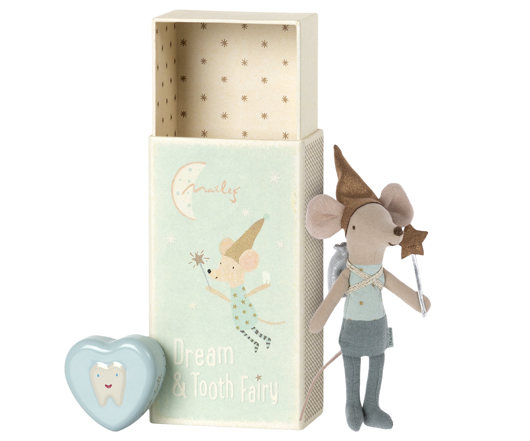 Maileg Maileg Tooth Fairy Mouse in Matchbox - Blue - Pearls & Swines