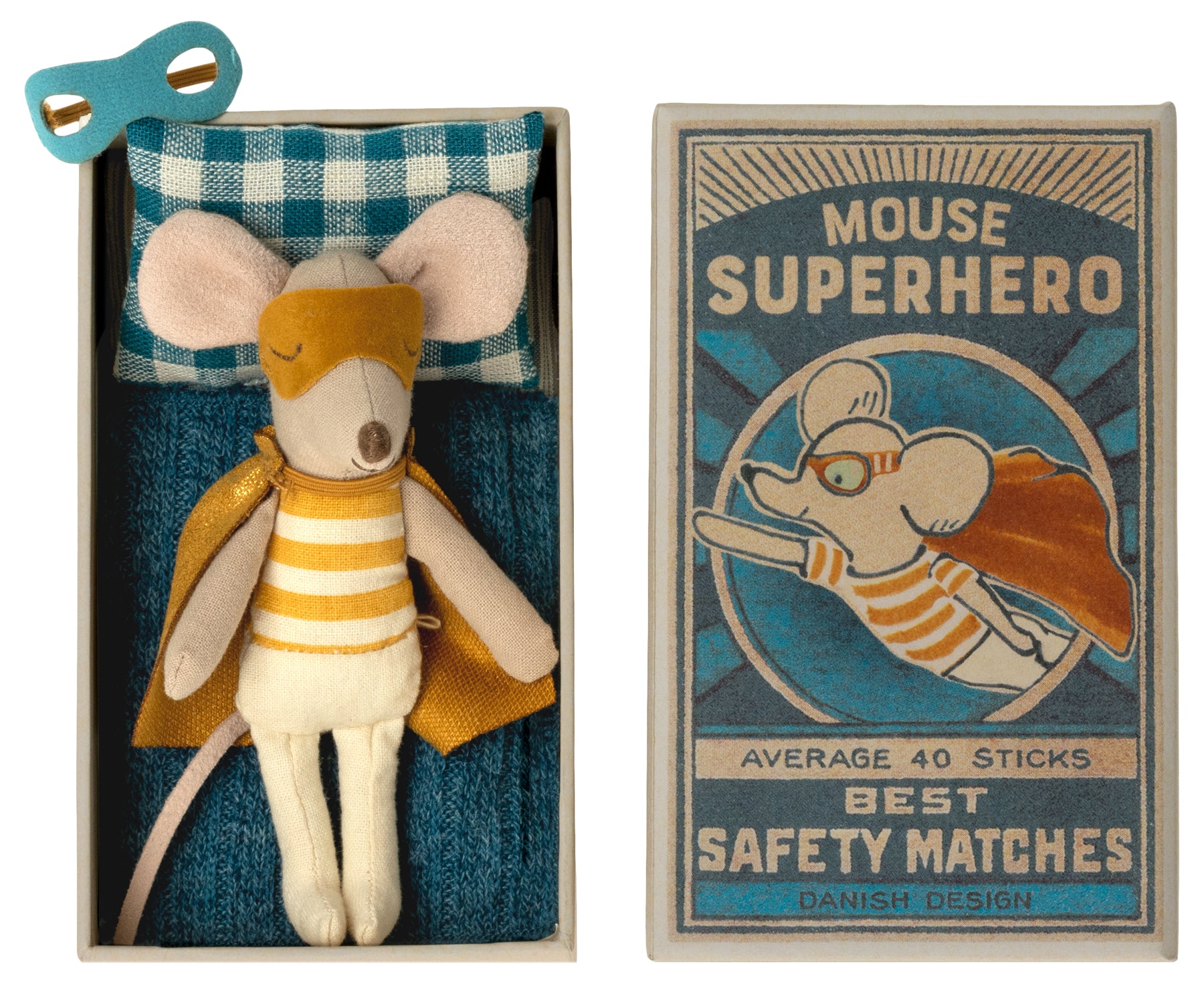Maileg Maileg Super Hero Mouse, Little Brother in Matchbox - Pearls & Swines
