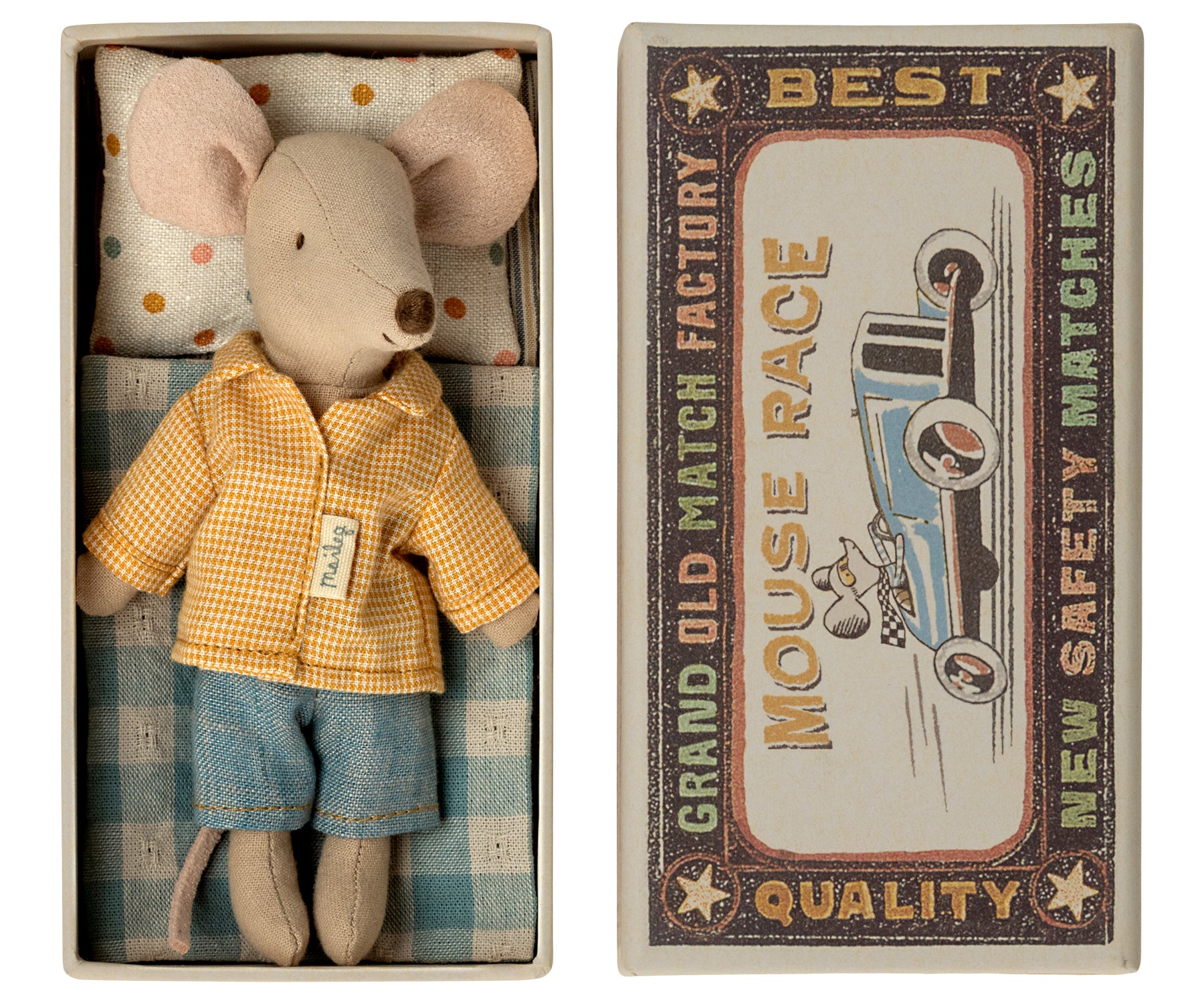 Maileg Maileg - Big Brother Mouse in Box - Check Shirt - Pearls & Swines