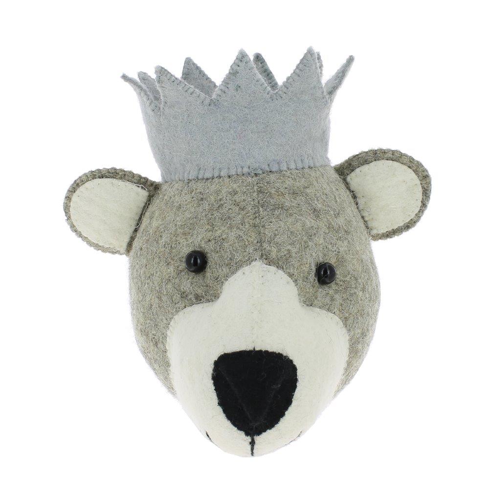 Fiona Walker Fiona Walker - Animal Head Mini - Bear - Grey - with Grey Crown - Pearls & Swines
