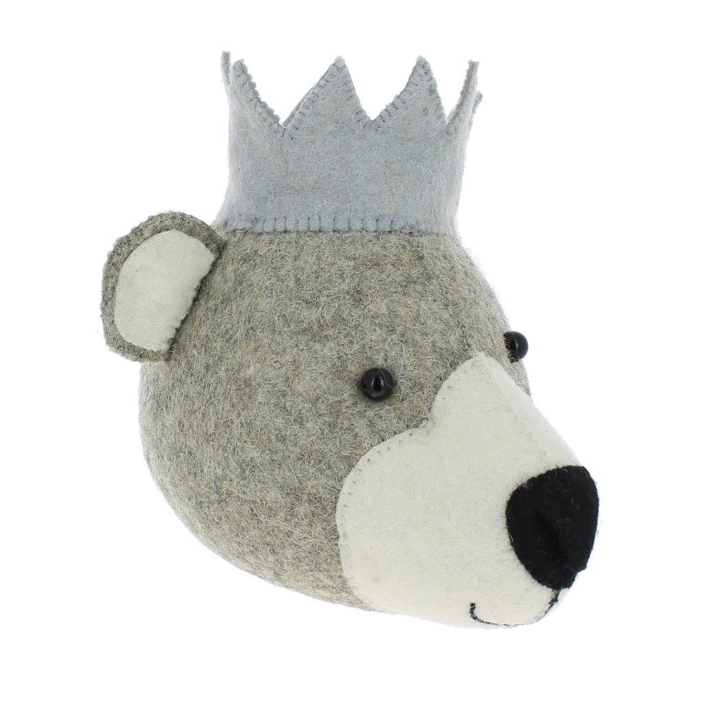 Fiona Walker Fiona Walker - Animal Head Mini - Bear - Grey - with Grey Crown - Pearls & Swines
