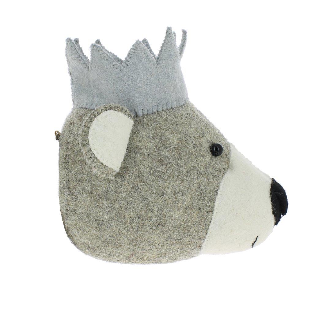 Fiona Walker Fiona Walker - Animal Head Mini - Bear - Grey - with Grey Crown - Pearls & Swines
