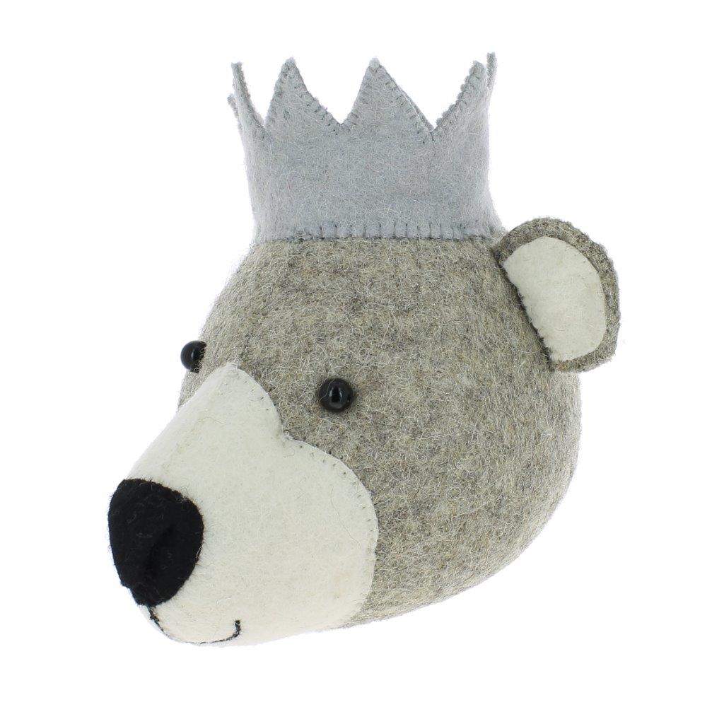 Fiona Walker Fiona Walker - Animal Head Mini - Bear - Grey - with Grey Crown - Pearls & Swines