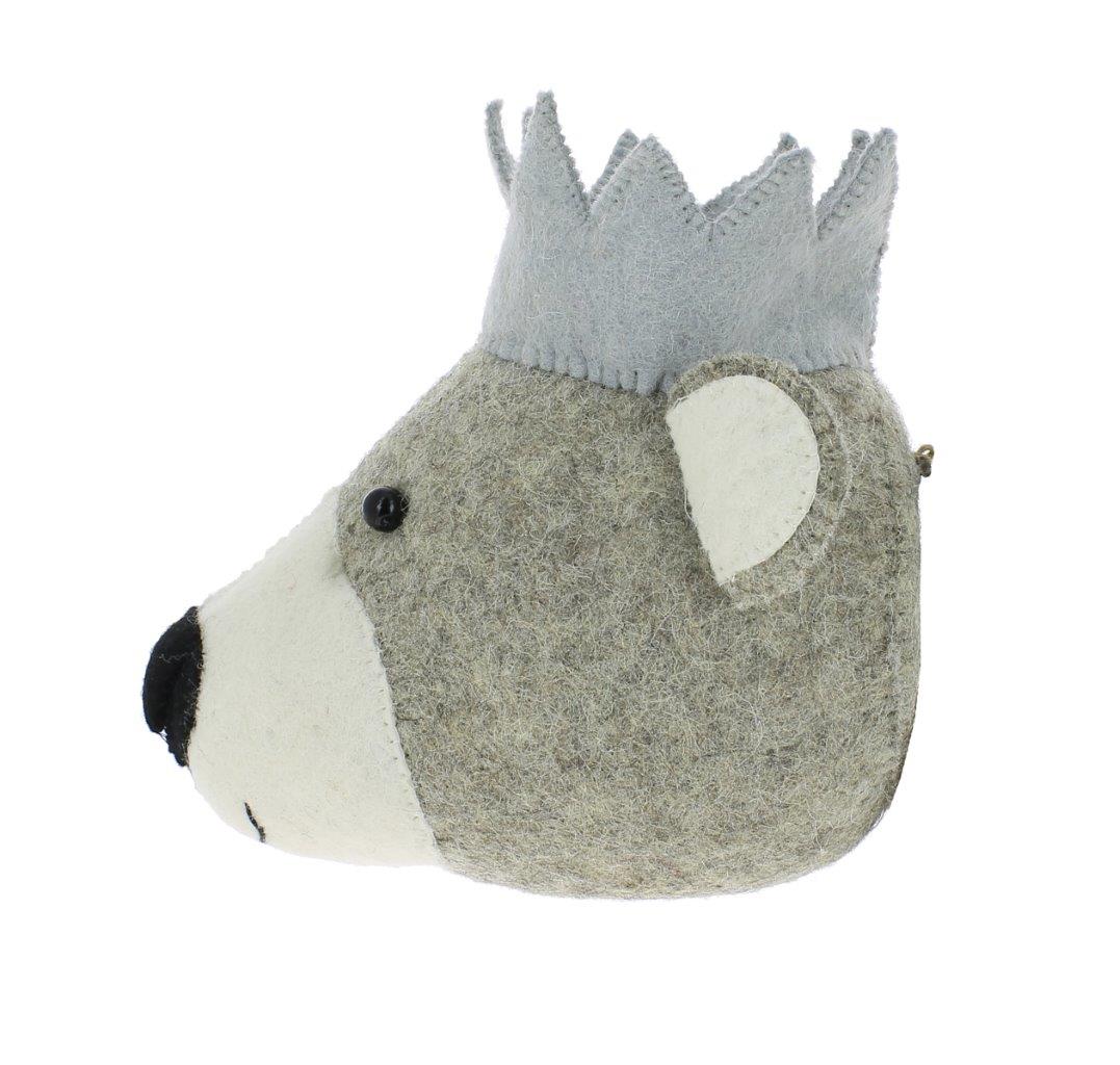 Fiona Walker Fiona Walker - Animal Head Mini - Bear - Grey - with Grey Crown - Pearls & Swines