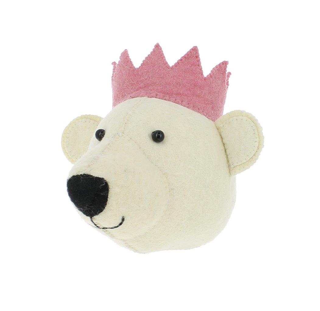 Fiona Walker Fiona Walker - Animal Head mini - Bear - White - with Pink Crown - Pearls & Swines