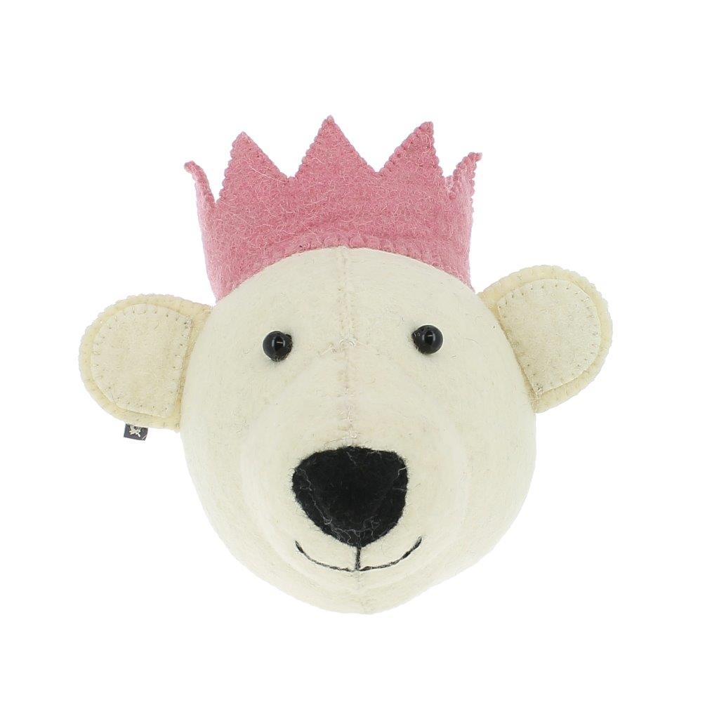 Fiona Walker Fiona Walker - Animal Head mini - Bear - White - with Pink Crown - Pearls & Swines