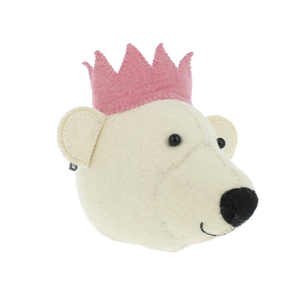 Fiona Walker Fiona Walker - Animal Head mini - Bear - White - with Pink Crown - Pearls & Swines