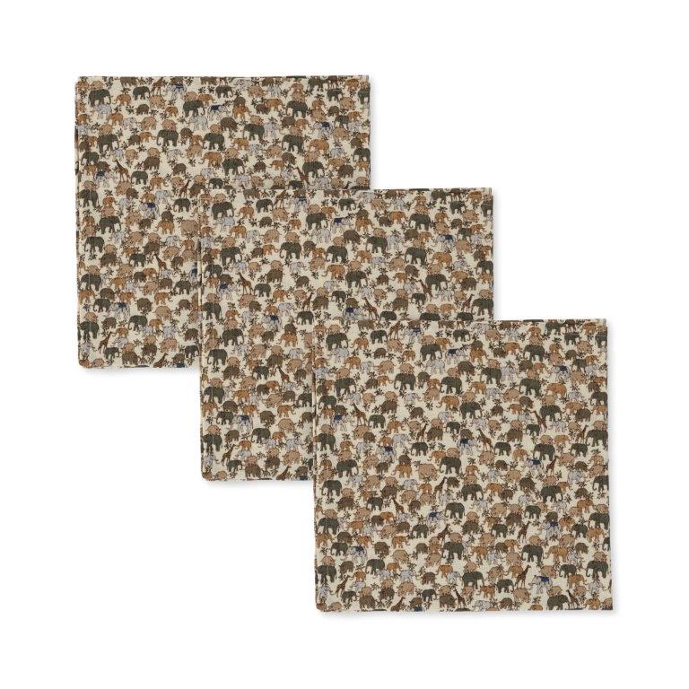 Konges Sløjd Konges Sløjd 3 Pack Muslin Cloths - Safari - Pearls & Swines