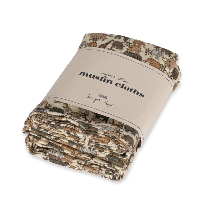 Konges Sløjd Konges Sløjd 3 Pack Muslin Cloths - Safari - Pearls & Swines