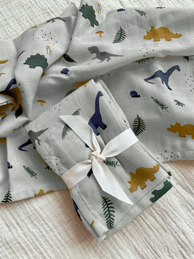 Liewood Liewood Hannah Muslin Cloth Print 2-Pack - Dino Dove Blue Mix - Pearls & Swines