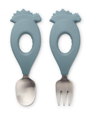 Liewood Collection Sale - Liewood - Stanley Baby Cutlery Set - Dino/Whale Blue - Pearls & Swines